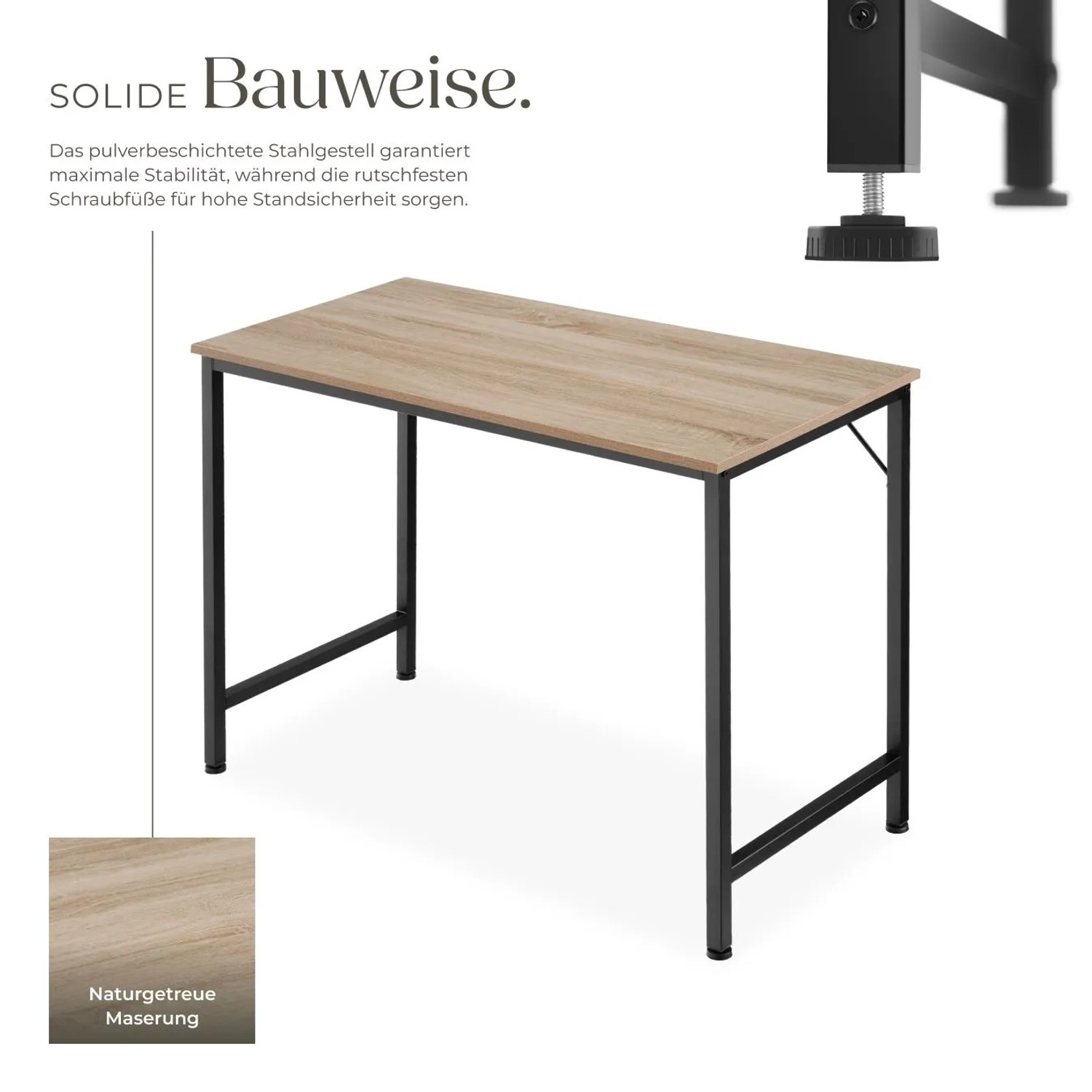 Tectake Schreibtisch Jenkins im Industrial Style mit Holzplatte in Eiche Sonoma und schwarzem Stahlgestell.