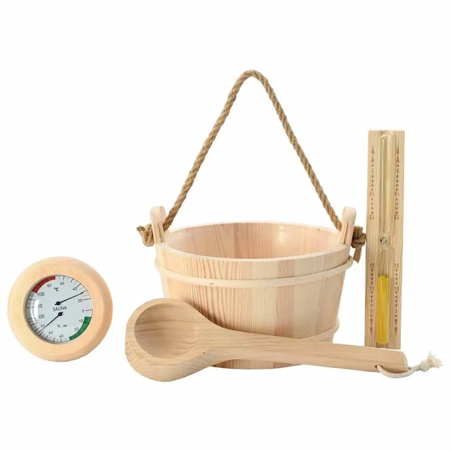 vidaXL Sauna Zubehör Set 4 Stk Braun Massives Kiefernholz und Hanf 42023676