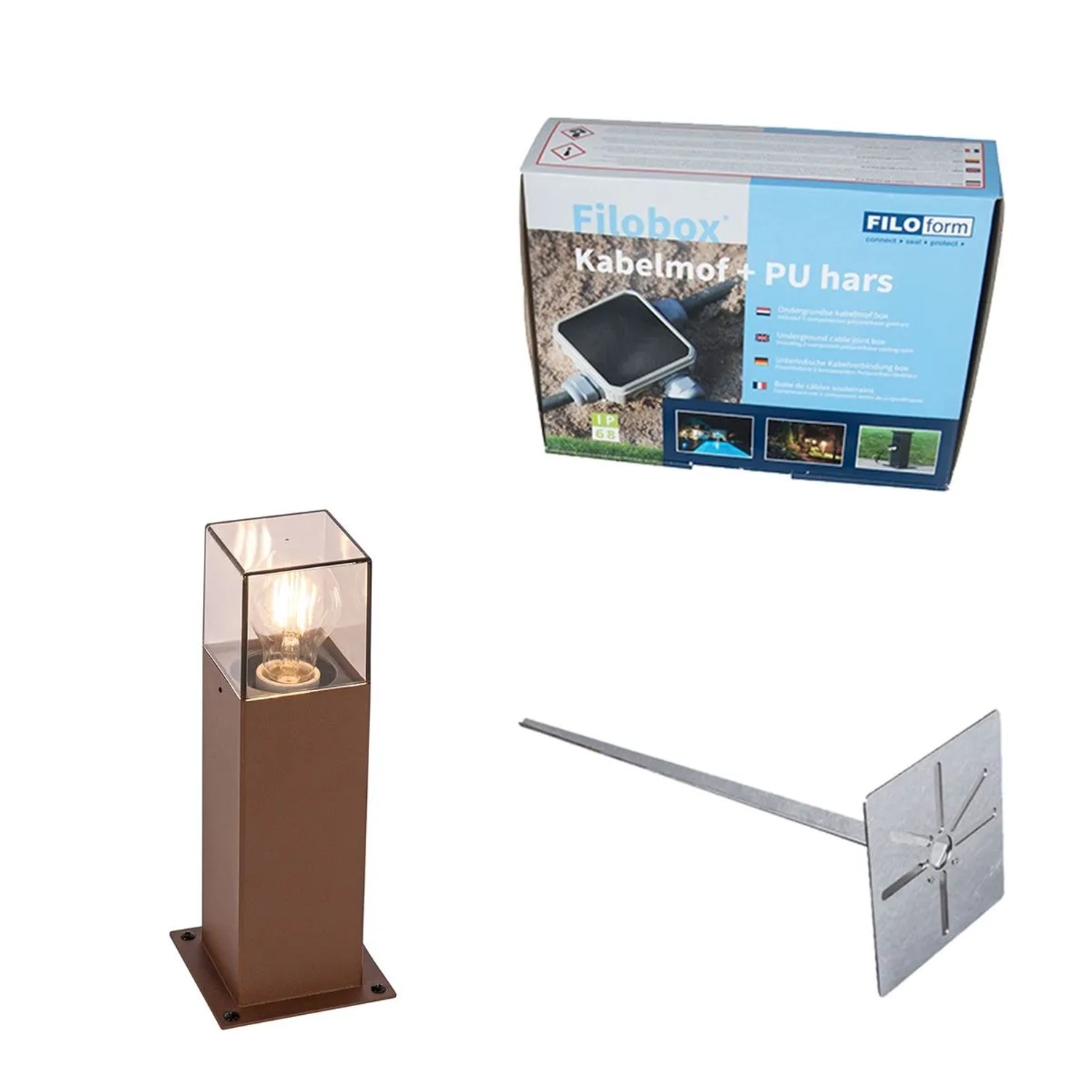 QAZQA Außenleuchte 30 cm rostBraun mit Erdungsstift und Kabelmuffe Dänemark