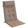 Taupe Hochlehner-Auflage aus Oxford-Gewebe mit Steppung, Kopfpolster und Bindebändern für Gartenstühle.