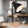 Brilo Tischleuchte Prep, schwarz/holzfarben, Ø 14 cm. Schreibtischlampe mit Holzfuß.