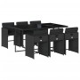 Schwarze 7-tlg. vidaXL Garten-Essgruppe aus Polyrattan mit Tisch, Stühlen und Kissen.