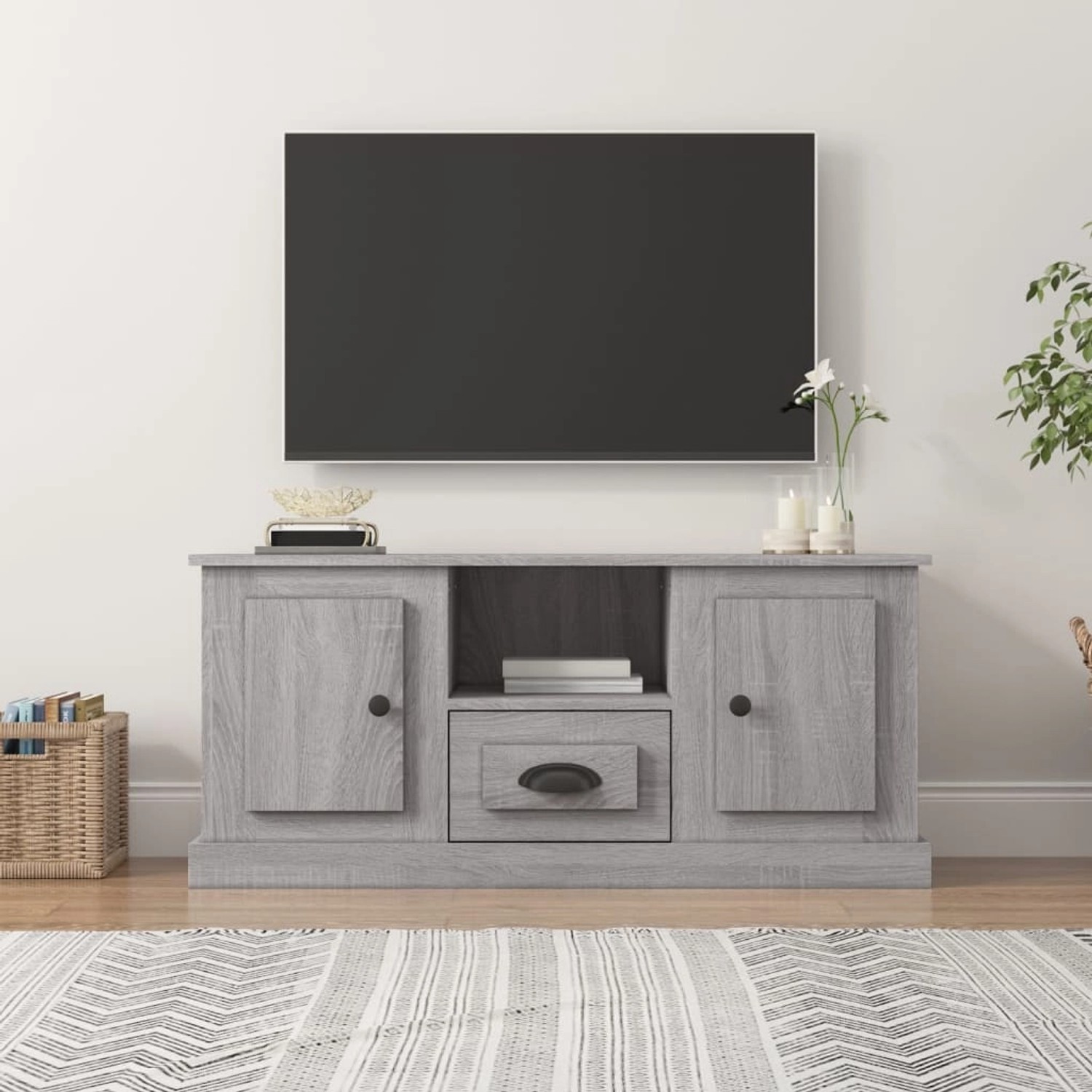 VidaXL TV-Schrank, Grau Sonoma, 100 cm breit, Holzwerkstoff mit Türen und Schublade.