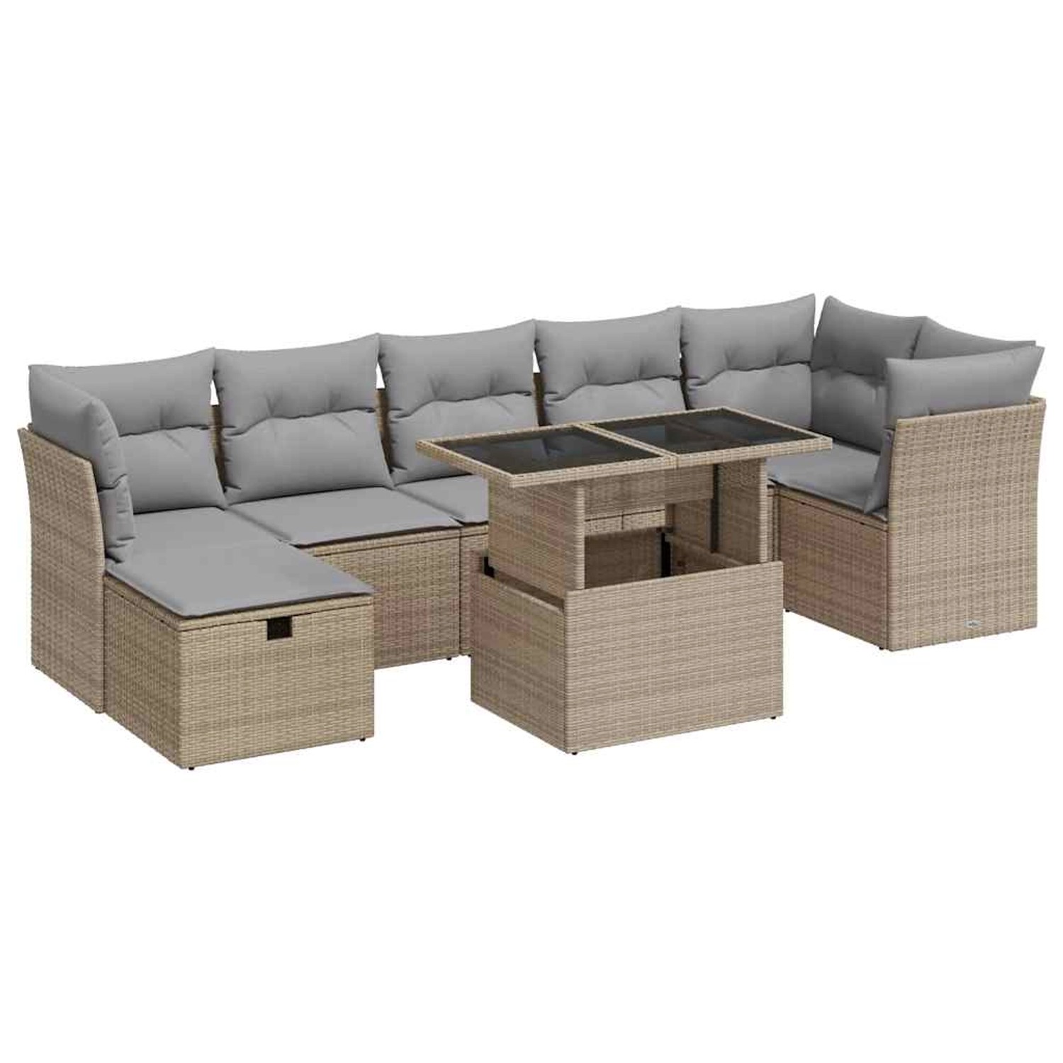 vidaXL 8-Tlg Garten-Sofagarnitur mit Kissen Beige Poly Rattan 3327789