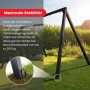Detailaufnahme der stabilen Metall Doppelschaukel von K-Sport mit Bodenanker im Garten.