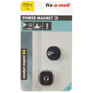 Fix-o-moll Topfmagnet Neodym, gummiert, mit Gewindebuchse, 25mm Durchmesser. Haushaltshelfer für flexible Befestigung.