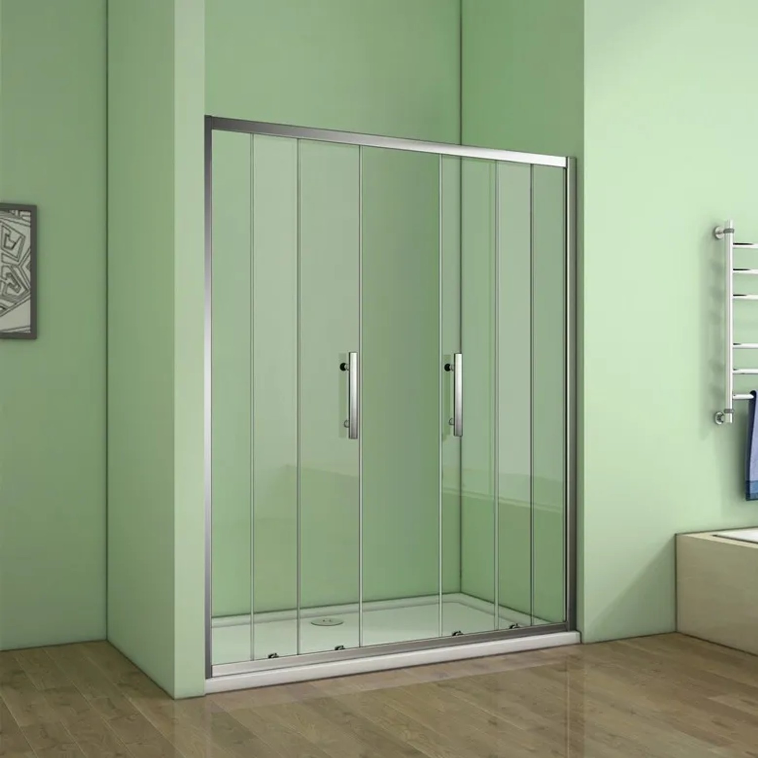 Duschparadies Schiebetür 140 cm, Nischentür mit Sicherheitsglas und verchromtem Rahmen.
