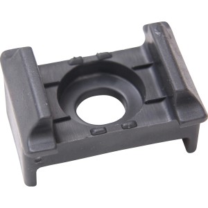 Anthrazitfarbener Kunststoff-Auflagebock mit Seitenführung für Zaunpfosten.