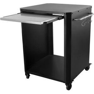 Schwarzer, quadratischer Cozze Gartentisch mit Ausziehplatte und Rollen, ideal für Outdoorküchen.