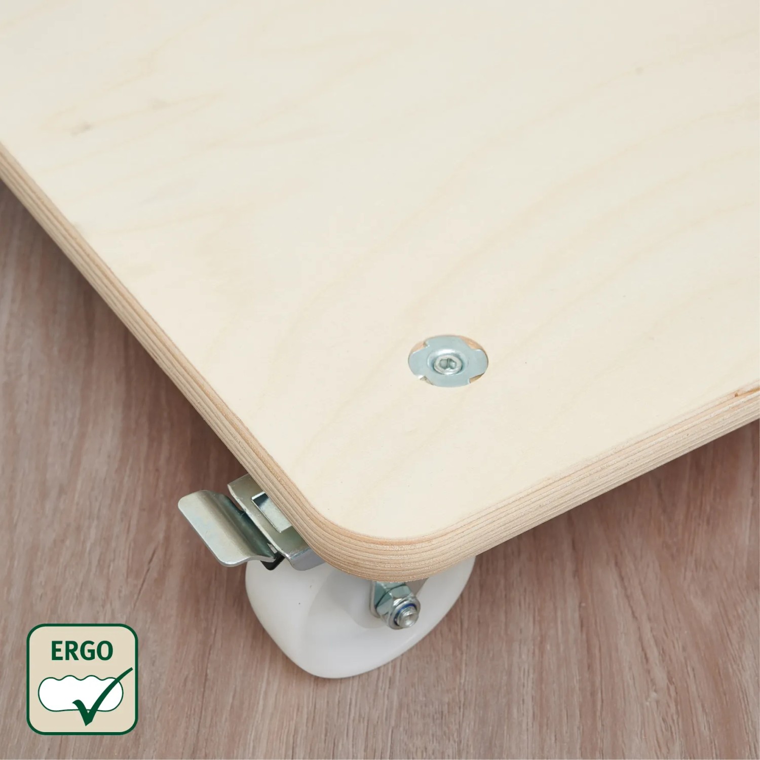 Detailaufnahme: Wagner Transporthilfe Allrounder Birke mit Rolle und Feststellbremse.