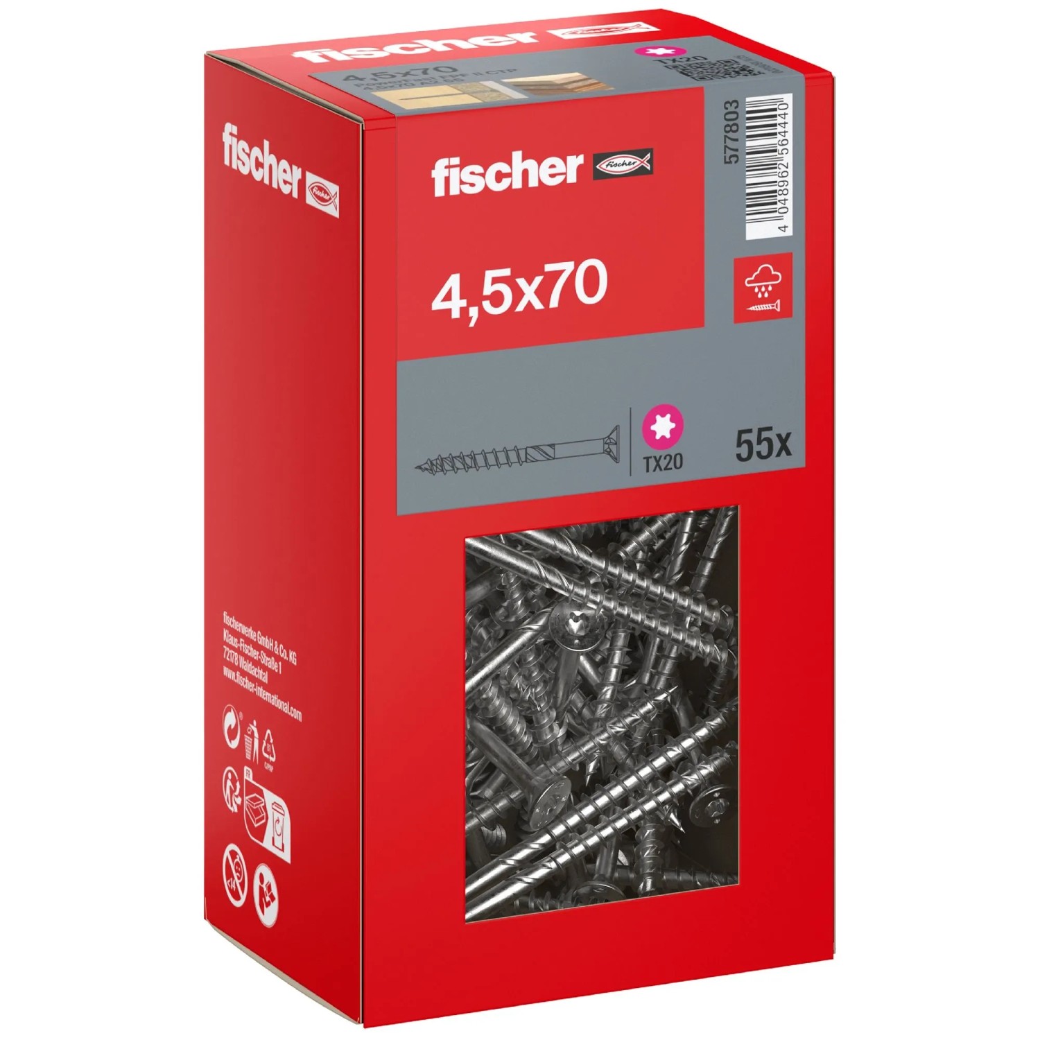Fischer Schraube PowerFast II A2 Senkkopf TX Teilgewinde Ø 4,5 x 70 mm 55 Stk