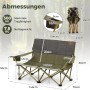 Grüner, gepolsterter Costway Campingstuhl für 2 Personen, klappbar, mit Metallrahmen und Getränkehaltern. Abmessungen und Faltmaß.