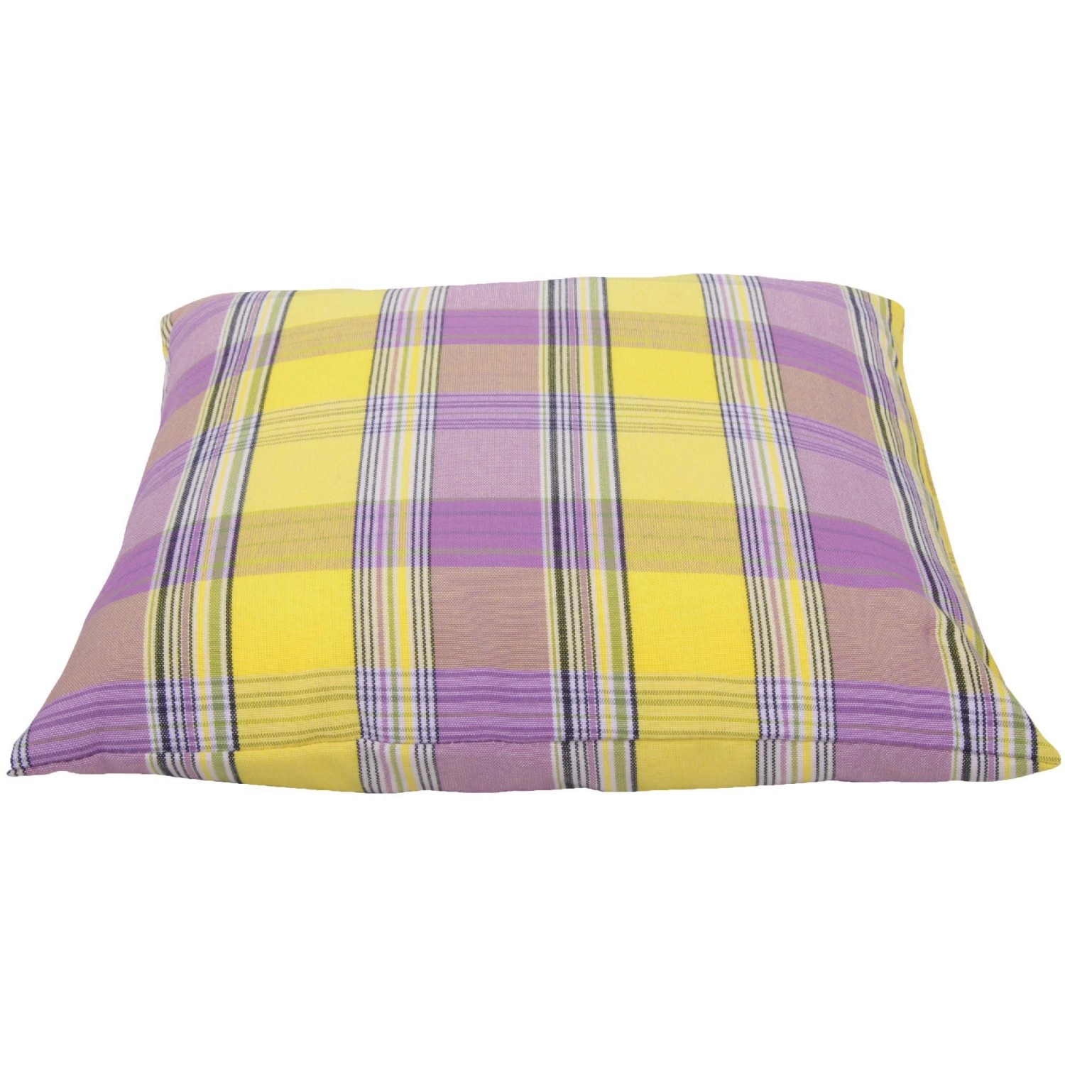 Arsvita Kissenhülle kariert in Gelb und Lila. Dekokissen für Wohnraum und Garten.