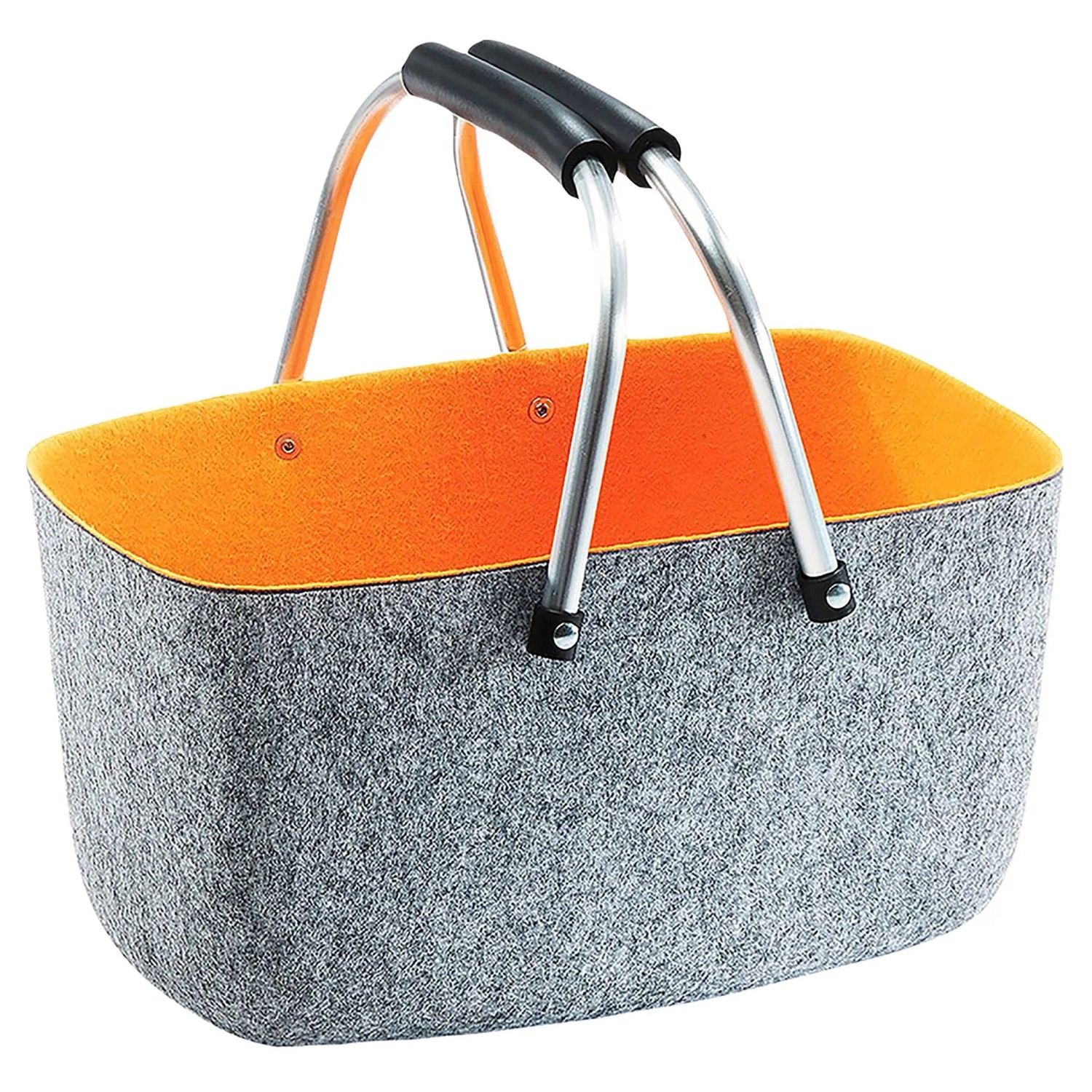 Kobolo Filzkorb Einkaufskorb Korb Klappbügel Filz Grau Orange 36x22x18 cm