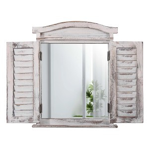 Weißer MCW Wandspiegel im Shabby Chic mit Fensterläden und Spiegelglas.