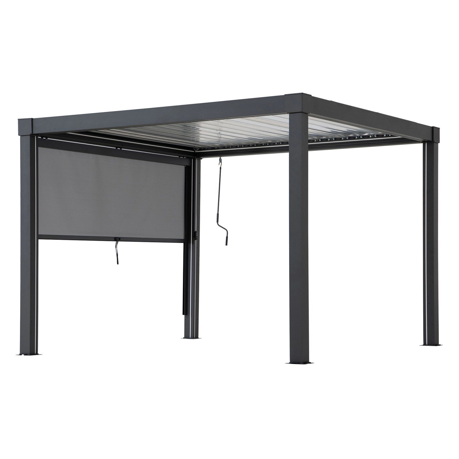 Sunjoy Rollo für Multi-Pergola Matterhorn 3m, grau, mit Griff zur Höhenverstellung.