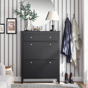 SoBuy Schuhkipper Schmal Schuhschrank mit 2 Klappen für Diele Flur FSR89-SCH