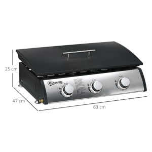 Outsunny Gasgrill aus Edelstahl, schwarz, mit Deckel und drei Brennern.