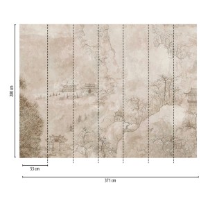 Fototapete mit orientalischem Motiv in Beige, 371x280 cm. Dekorative Tapete mit japanischer Landschaft.