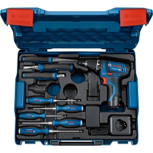 Bosch Professional Akku-Bohrschrauber GSR 12 V-15 mit Handwerkzeug-Set in L-Boxx.