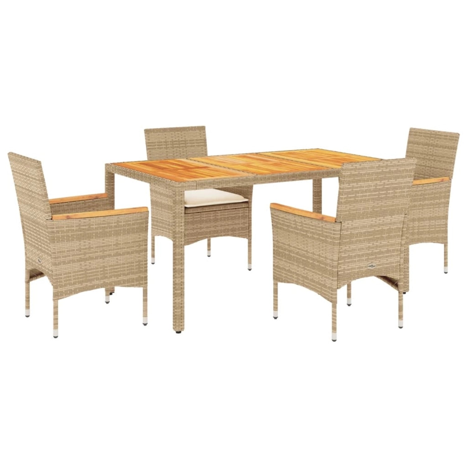 vidaXL 5-Tlg Garten-Essgruppe mit Kissen Beige Poly Rattan Akazie 3278641 günstig online kaufen