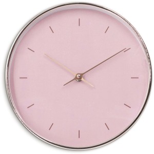 Wanduhr Minimalistisch, Ø 25 cm, rosa Zifferblatt, roségoldene Zeiger und Umrandung.