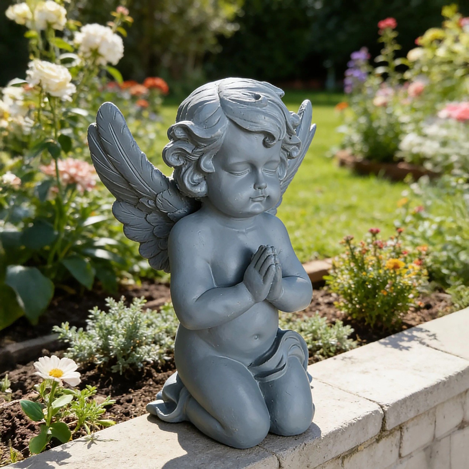 Relaxdays Grabengel Polyresin Grau Frostbeständig 36 cm x 22,5 cm x 18 cm_2