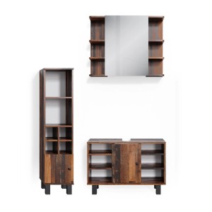 Vicco Badmöbel-Set Fynn Antikholz, 3-teilig: Waschbeckenunterschrank, Spiegelschrank, Midischrank.