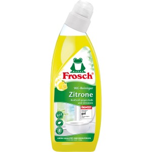 Frosch Zitronen WC-Reiniger, 750ml Flasche mit gelber Flüssigkeit. Reiniger gegen Kalk und Urinstein.