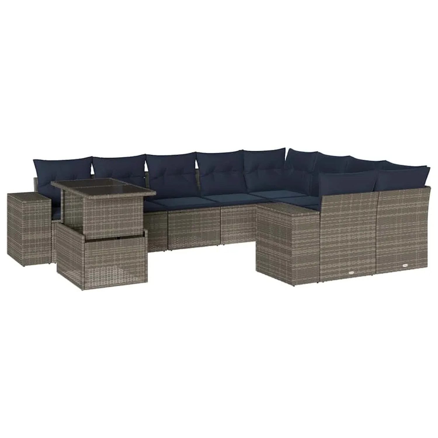 vidaXL 10-Tlg Gartensofa-Set mit Kissen Grau Polyrattan 3269401 günstig online kaufen