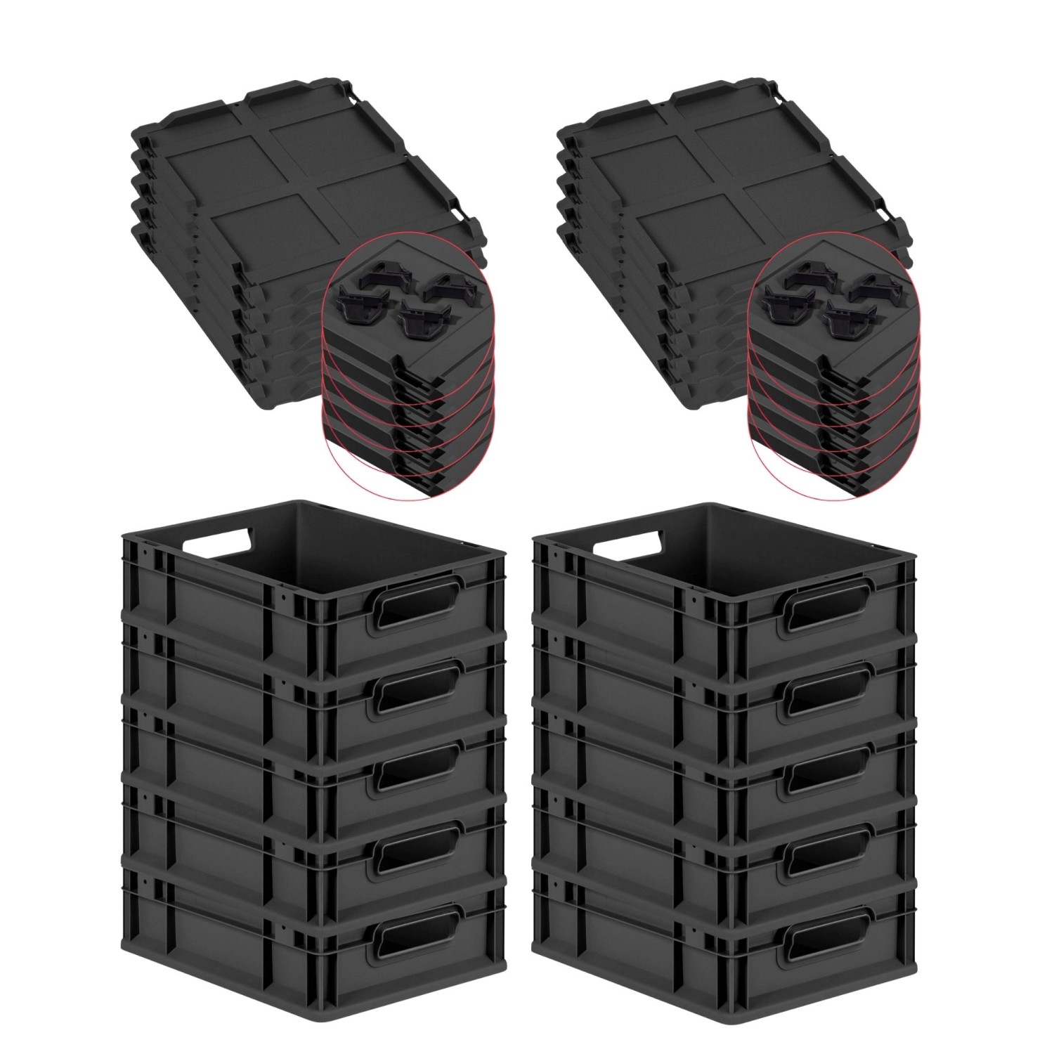 PROREGAL SparSet 10x Eurobox Nextgen Grip Mit Auflagedeckel Und Schwarzen V günstig online kaufen