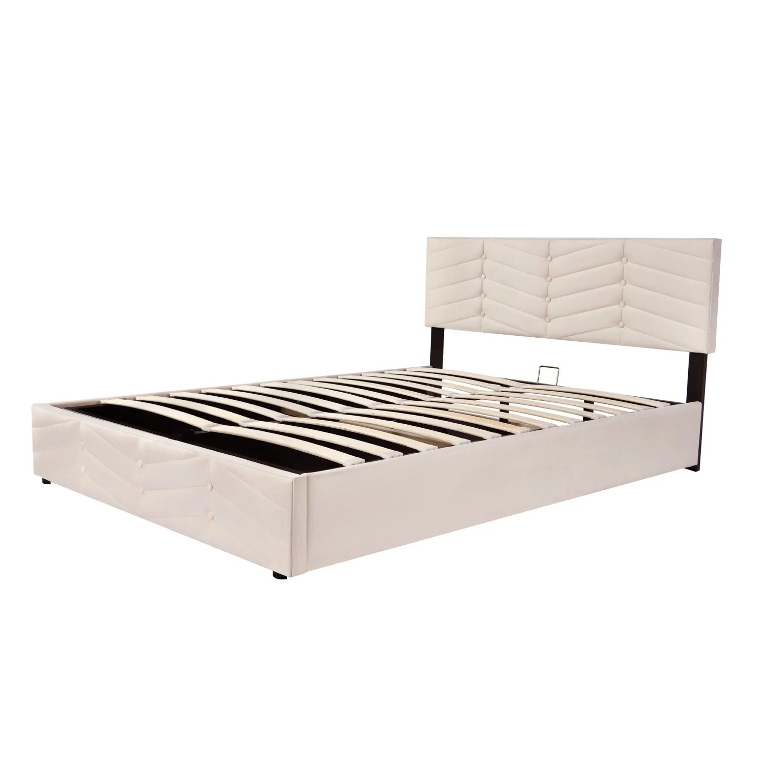Merax Polsterbett 140x200 mit Lattenrost Höhenverstellbares Kopfteil Samt Beige