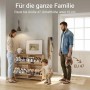 SoBuy Schuhschrank FSR214-N aus Holz mit Familie im Flur. Schuhregal mit vier Klappen in Natur.