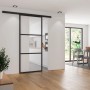 Loft Glastür Schiebetür-Komplettset, 755x2035mm, Alu Profil schwarz, Softclose