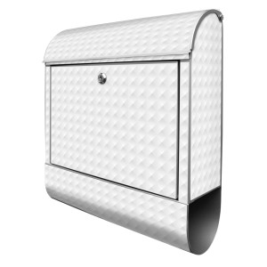 Silberner Banjado Design Briefkasten mit Zeitungsfach und In Out Motiv.