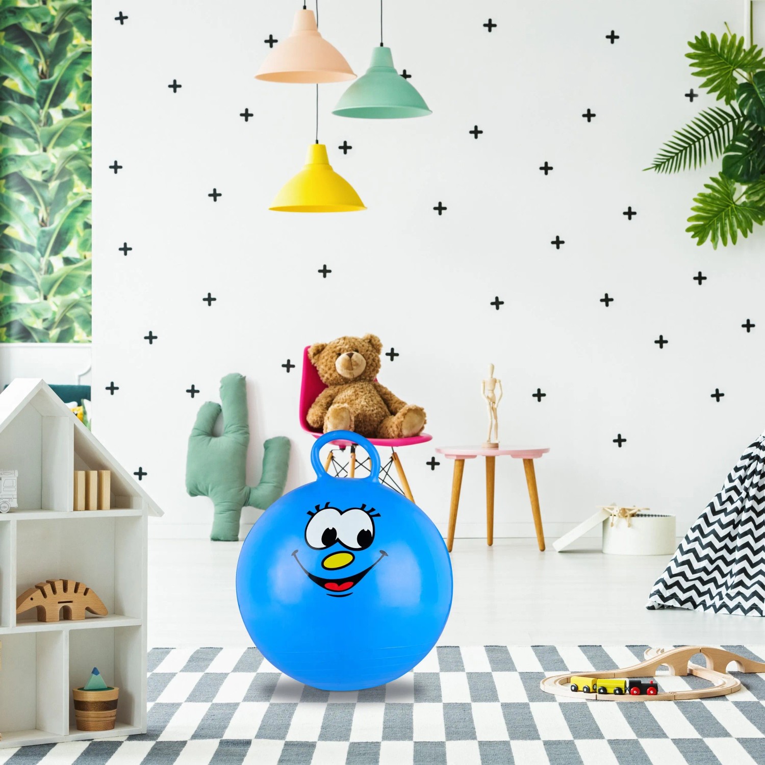 Relaxdays Hüpfball PVC Blau Mit Griff 55 cm x 45 cm 0,4 kg_2