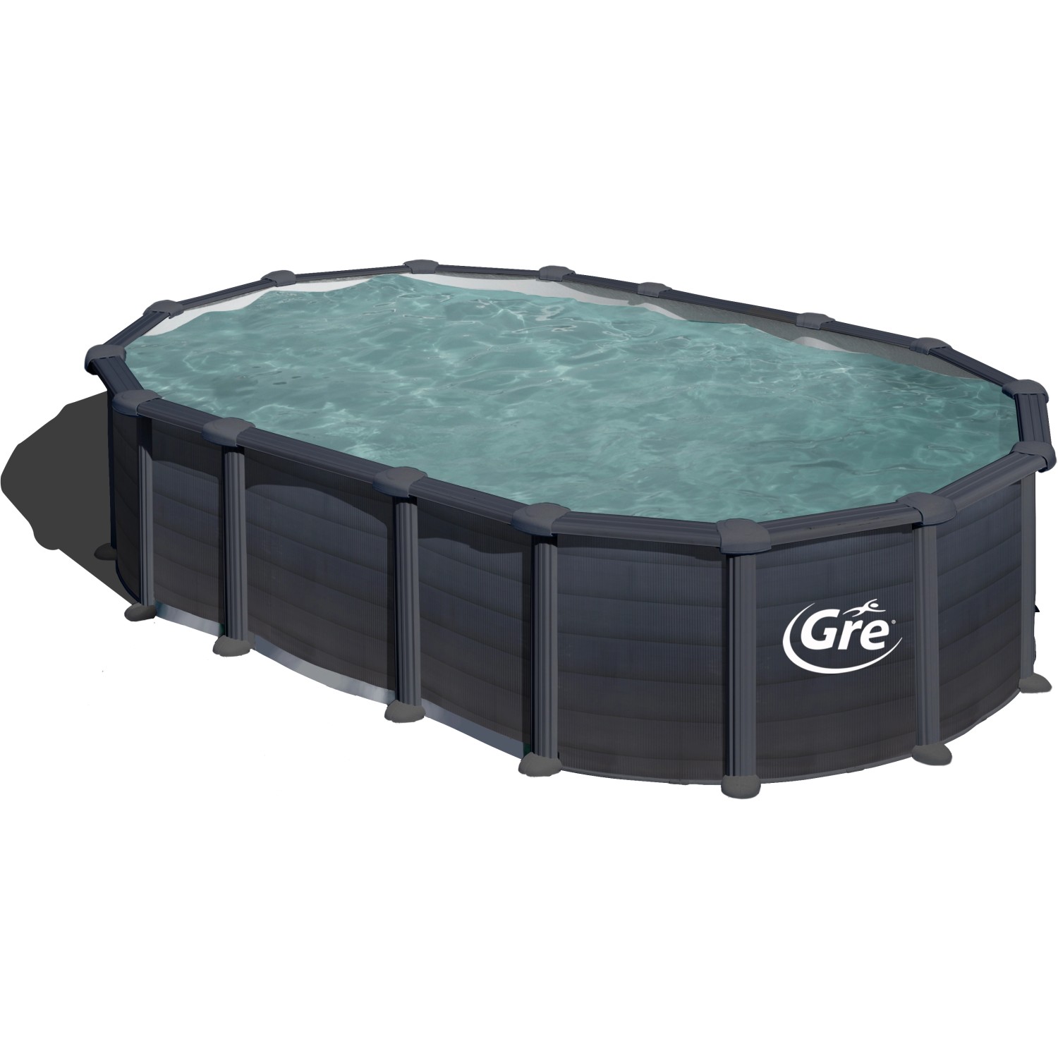 Gre Stahlwand-Pool Capri 610 cm x 375 cm x 132 cm Omega-System Oval Graphit