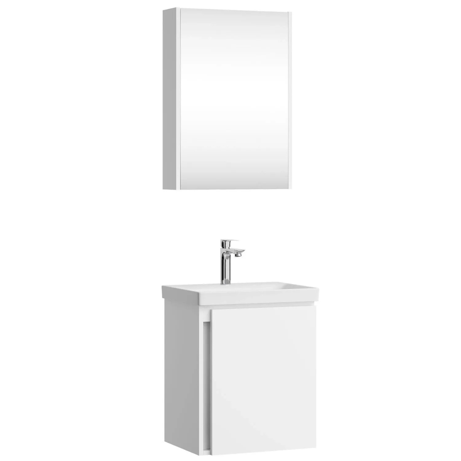 Planetmöbel Badmöbel Set 50 cm Weiß mit Keramikwaschbecken Spiegelschrank Soft Close