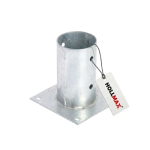 HOLLMAX Aufschraubhülse 80 mm, verzinkt, silber, für Rundholzpfosten auf festem Untergrund. Wetterfester Pfostenträger.