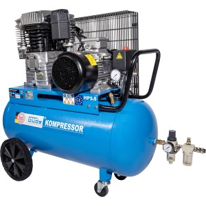 Blauer Güde Kompressor Pro 805/10/100 mit großem Kessel, Rädern und Druckminderer.