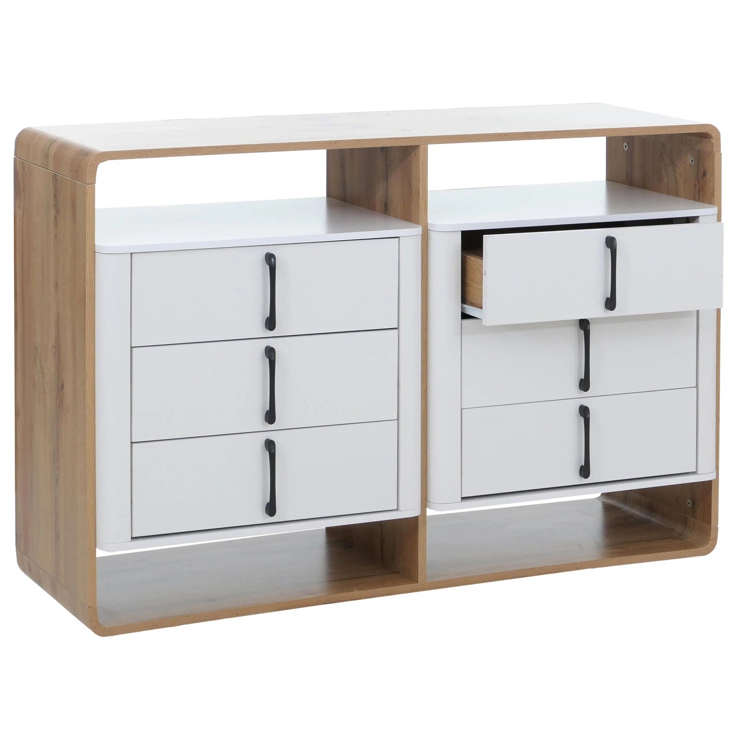 MCW Kommode P43 6 Schubladen MDF 80x120x42cm Wotan-Eiche-Optik Weiß