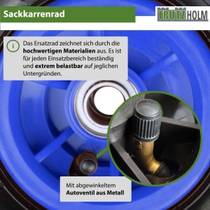 TRUTZHOLM Sackkarrenrad mit blauer Kunststofffelge, Luftbereifung 260x85mm und abgewinkeltem Metallventil.
