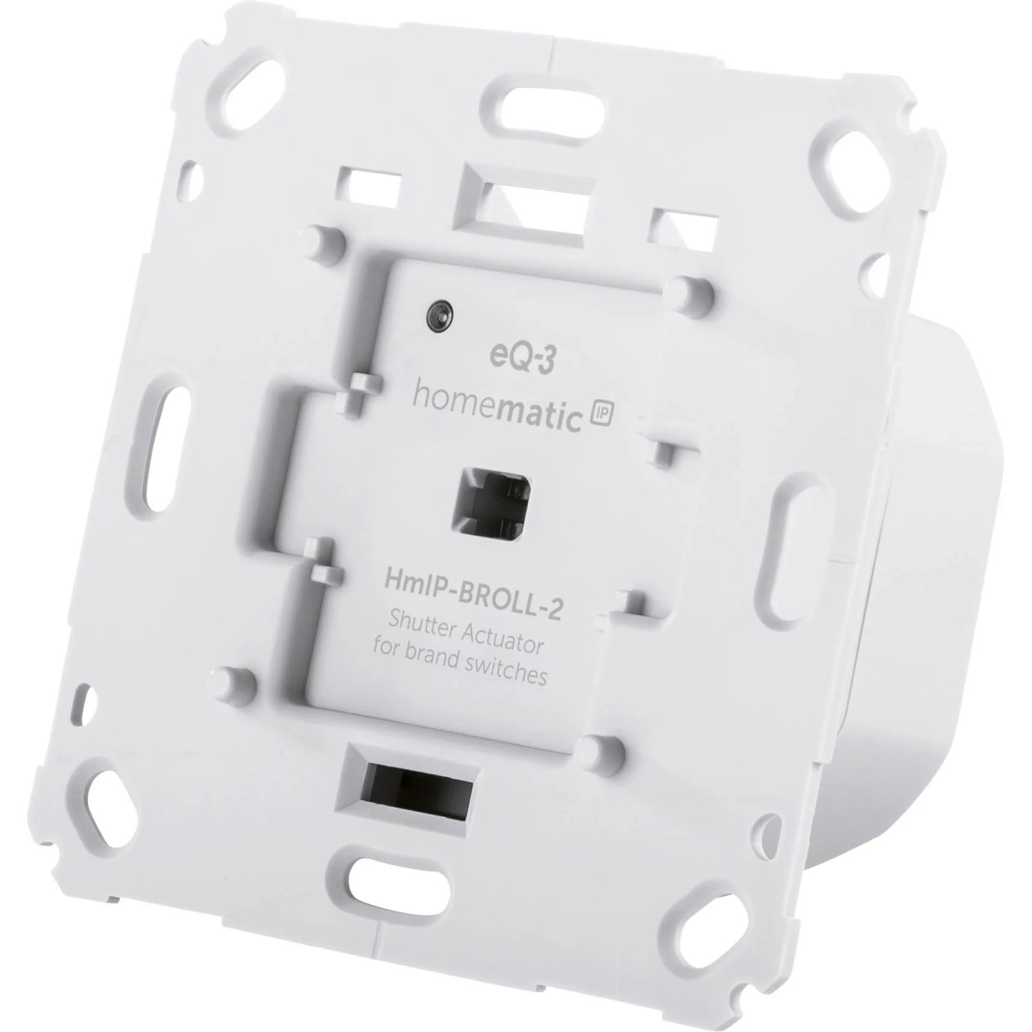 Weißer Homematic IP Rollladenaktor für Markenschalter, Unterputz-Modul zur Smart Home Steuerung von Rollläden.