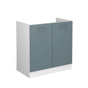Vicco Spülenunterschrank R-Line, blau-graue Front, weißer Korpus, 80 cm breit.