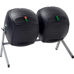 Lifetime Kompost-Zwilling 380 l: Schwarzer, doppelwandiger Komposter mit Stahlgestell.