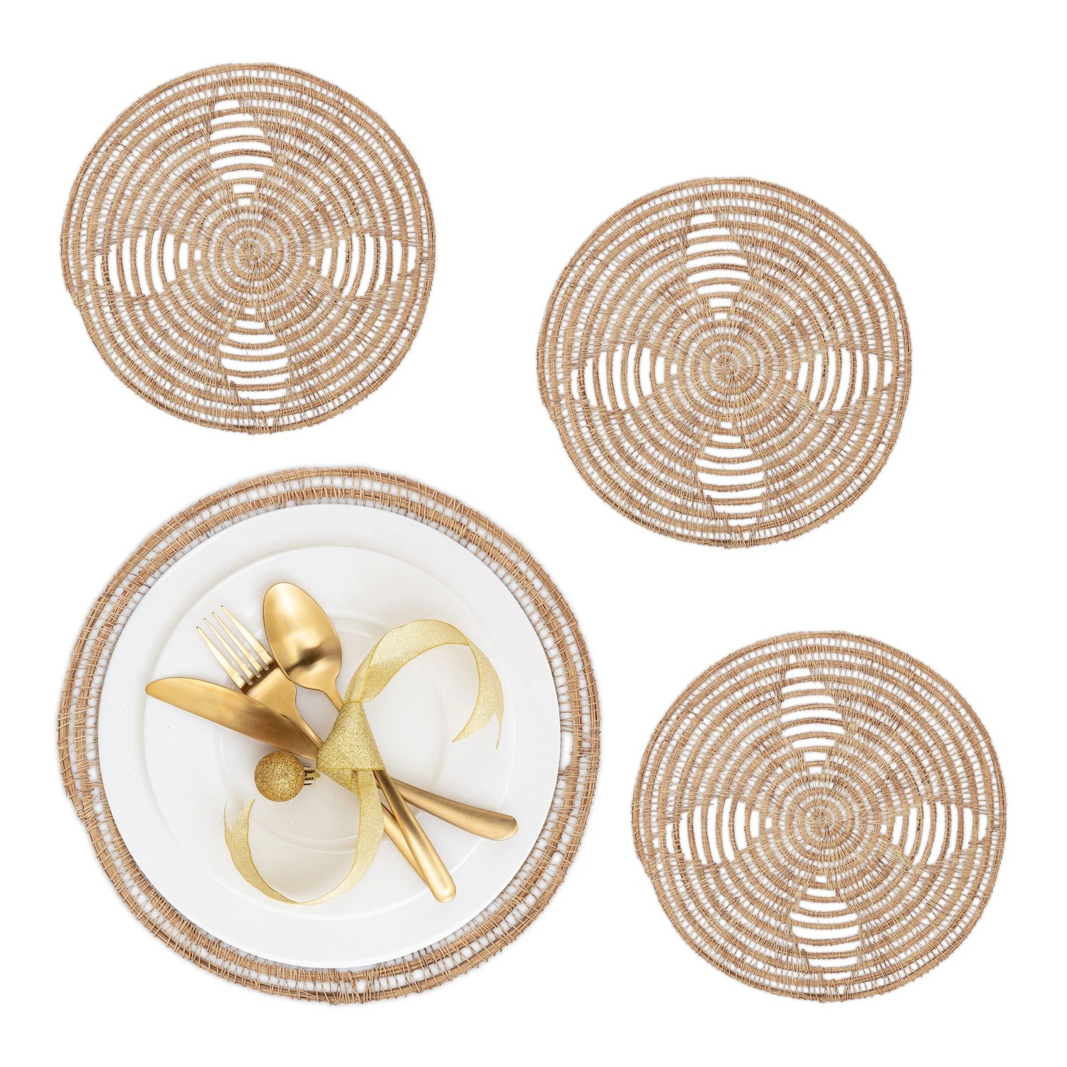 Relaxdays Tischset 4-teilig Palmenfaser Natur Hitzebeständig 0,5 cm x 35 cm 60 g