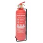 Roter 1 kg ABC Pulverlöscher mit Manometer und schwarzer Halterung für Auto & Zuhause.