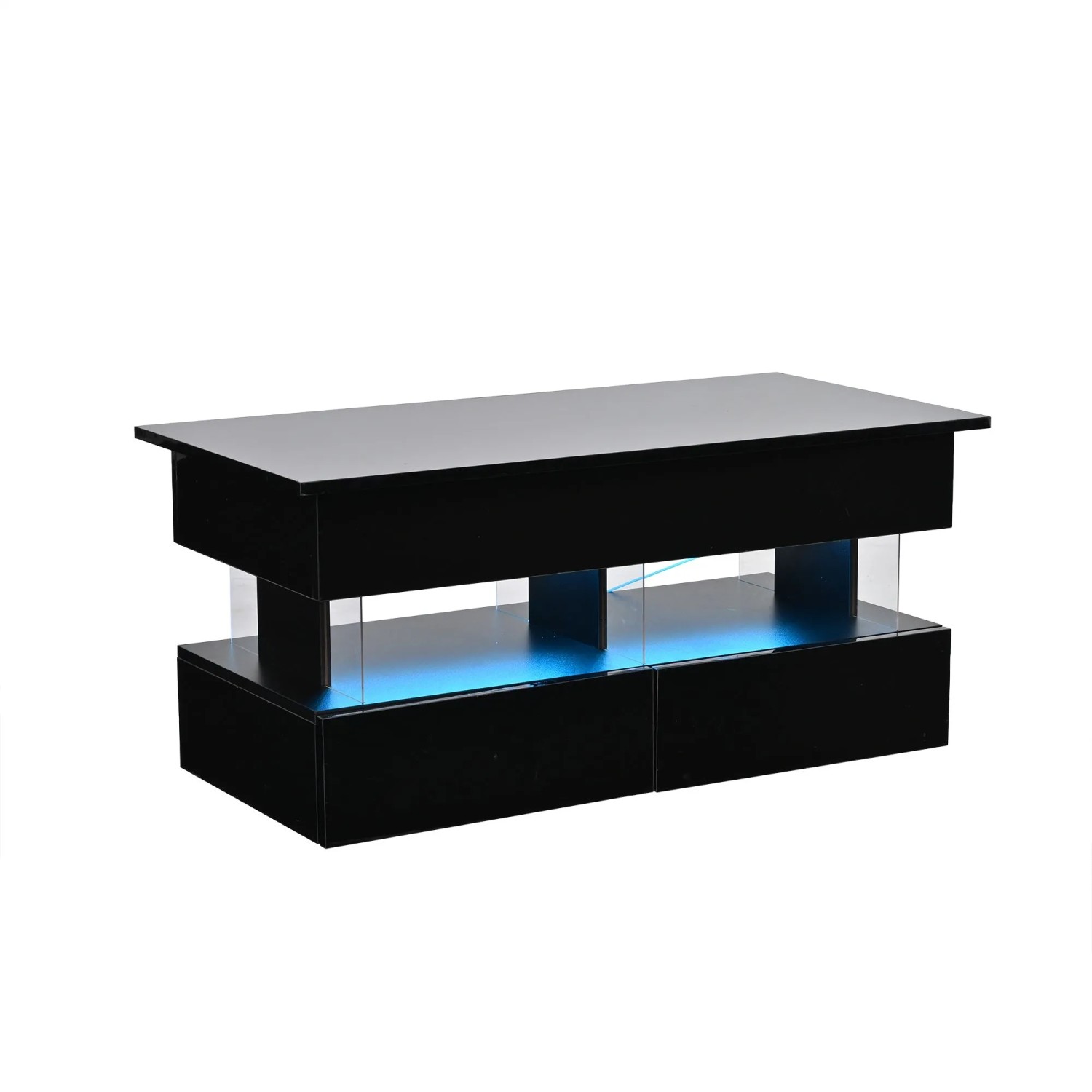 Merax Couchtisch 100x50x46cm Lift Top LED Stauraum Schwarz