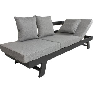 Graues Funktionssofa Donna für den Garten mit verstellbaren Sitzelementen und Aluminiumgestell.