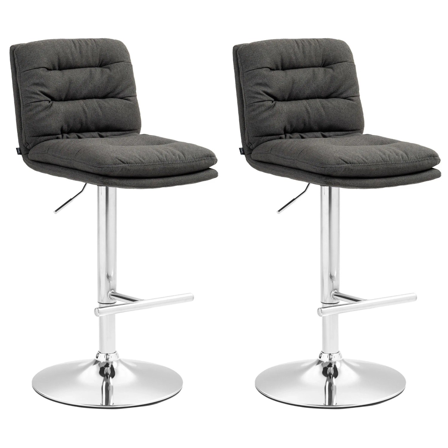 DELUKE Barhocker 2er Set TURIN Dunkelgrau Stoff Chrom Barstuhl Mit Lehne Tresenhocker Tresenstuhl